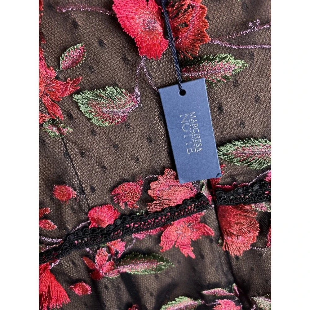 Marchesa‎ Notte Red Embroidered Tea Length Fit Flare Flower Dress Sz 6 NWT